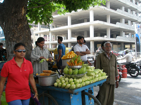 Fruits and corn for sale